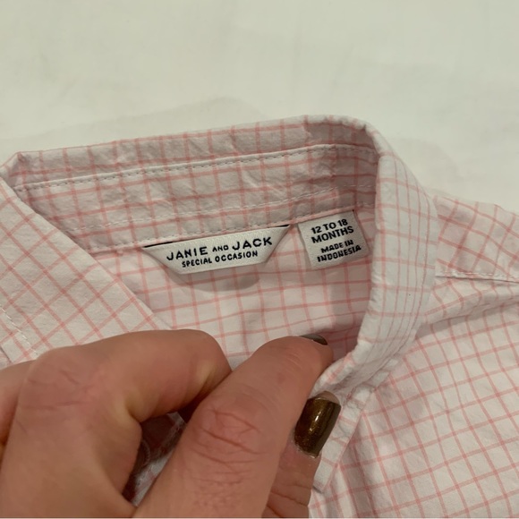 Janie & Jack Baby Boy Dress Shirt Pink Check - 12-18 Months - Picture 5 of 5